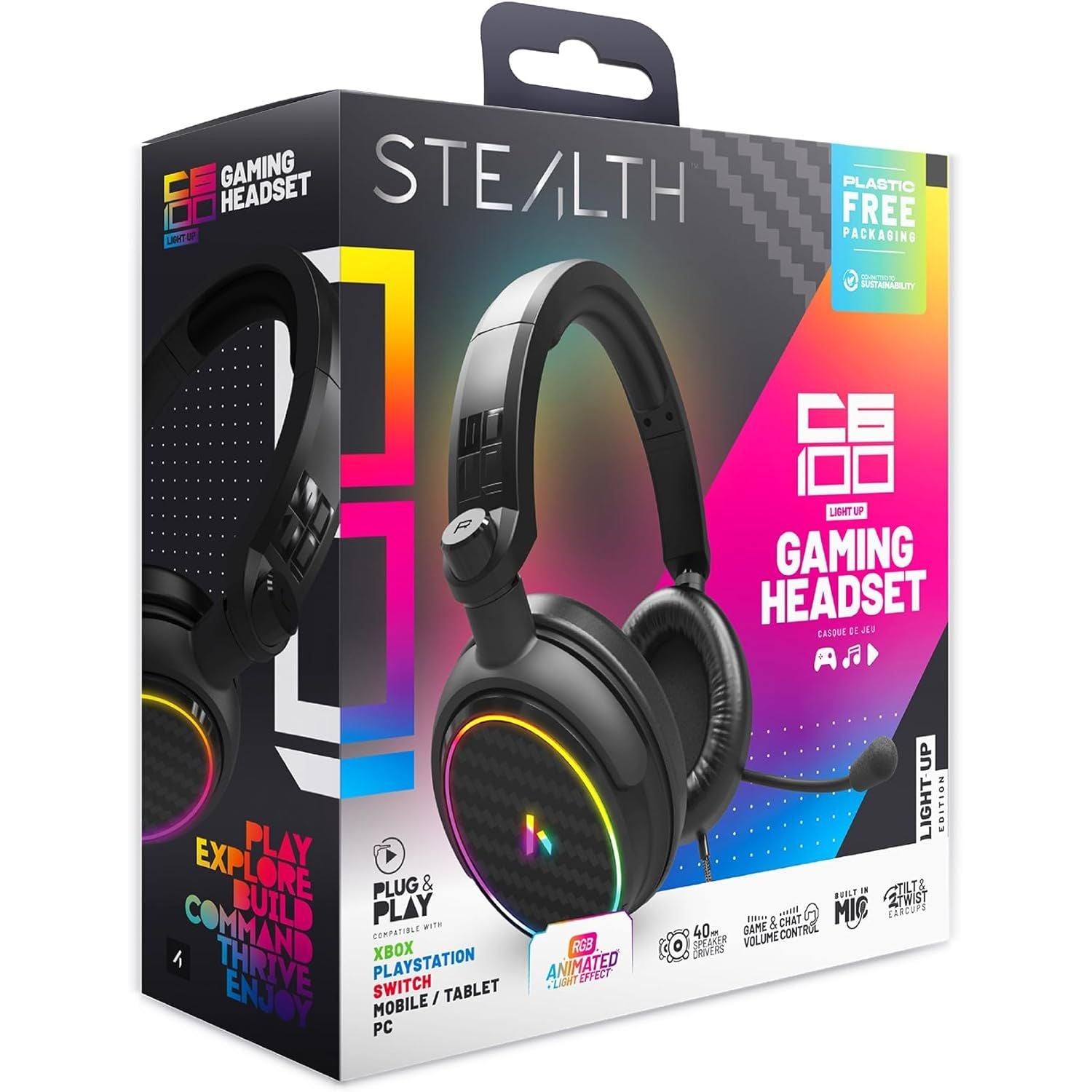 Buy STEALTH,STEALTH C6-100 LED Light-Up Gaming Headset – Multi-Format Wired Headset for PS5, PS4, Xbox, Nintendo Switch, PC & Mobile, 40mm Drivers, Flexible Mic - Gadcet UK | UK | London | Scotland | Wales| Near Me | Cheap | Pay In 3 | Gaming Headset